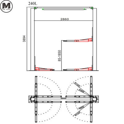 1850mm Tinggi 2 Post Auto Lift 380V Operasi Keamanan Dengan Kapasitas 5 Ton