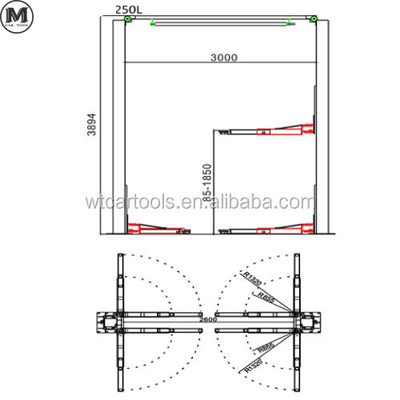 5000KGS 380v 2 Post Car Lift Double Cylinder Hydraulic Untuk SUV Minibus