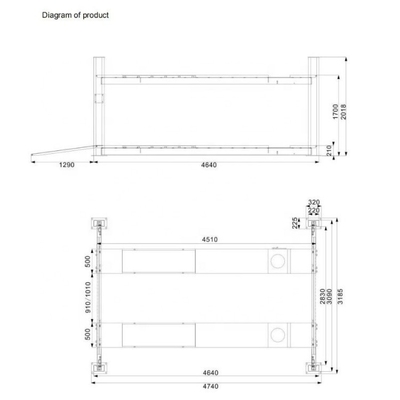 4500kgs Empat Pos Mobil Lift 1700mm Tinggi Lifting Dengan Wheel Alignment