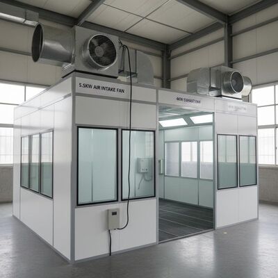 5.5KW Eropa Tipe Air Intake Fan Car Spray Booth dengan 50mm Wall dan G10 Diesel Burner untuk Auto Body Spray Booth