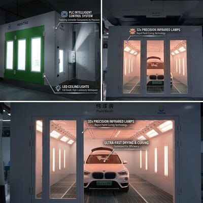 Bilik Semprotan Mobil Kipas Turbo Diesel 32 Buah Lampu Inframerah Ruang Cat Bodi Otomatis Standar Komponen Schneider Kontrol PLC